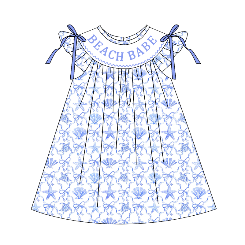 （Pre Order）Sisters Spring&Summer Seaside Embroidery Smocked Dress,Set&Romper-Customized name