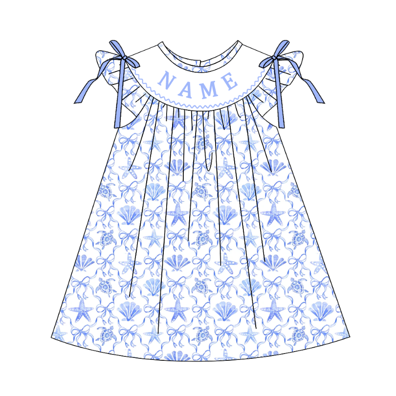 （Pre Order）Sisters Spring&Summer Seaside Embroidery Smocked Dress,Set&Romper-Customized name