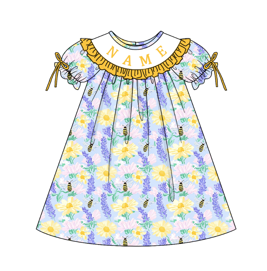 Pre OrderSisters Spring&Summer Bee Embroidery Smocked Dress,Set&Romp