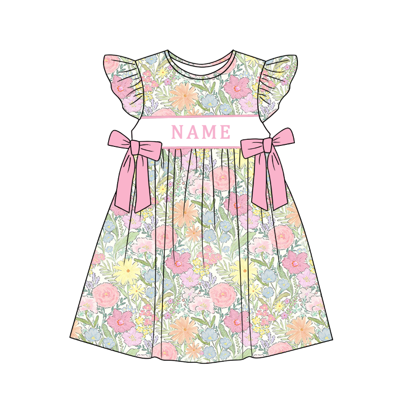 （Pre Order）Sisters Spring&Summer Floral Embroidery Smocked Dress,Set&Romper-Customized name