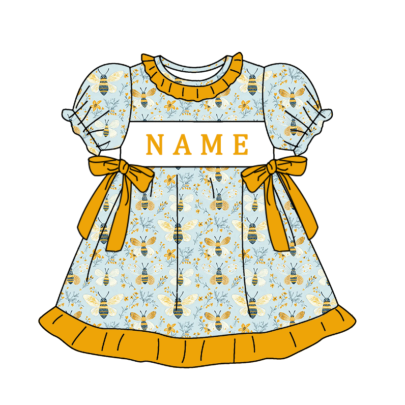 （Pre Order）Sisters Spring&Summer Bee Embroidery Smocked Dress&Romper-Customized name