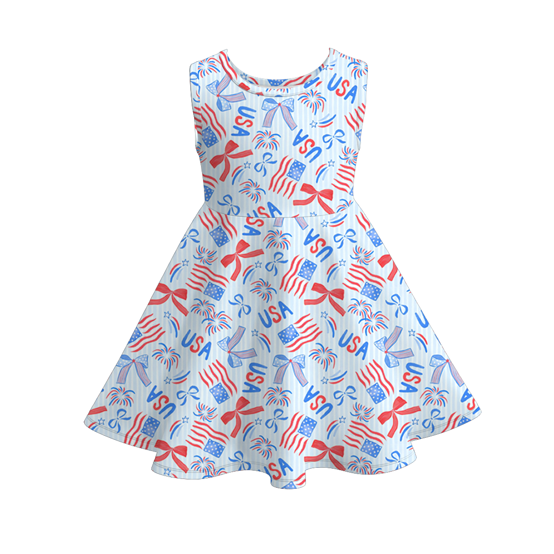 （Pre Order）Mommy and Me Patriotic Bow Print Dress,Set&Pajamas