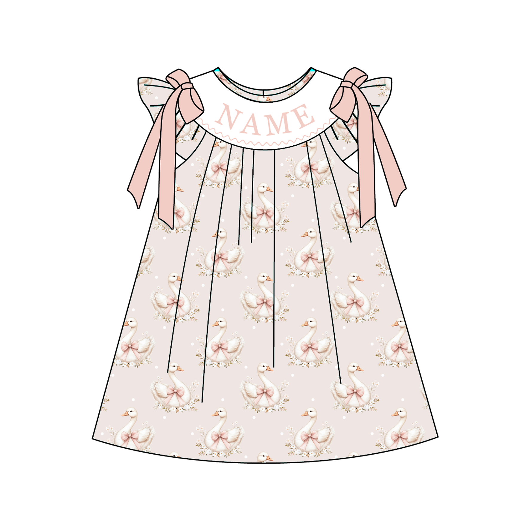 （Pre Order）Sisters Spring&Summer Goose Embroidery Smocked Dress,Set&Romper-Customized name