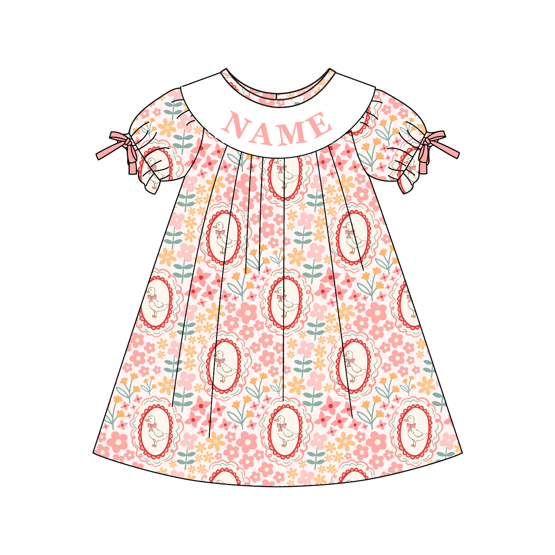 （Pre Order）Sisters Spring&Summer Goose Embroidery Smocked Dress,Set&Romper-Customized name