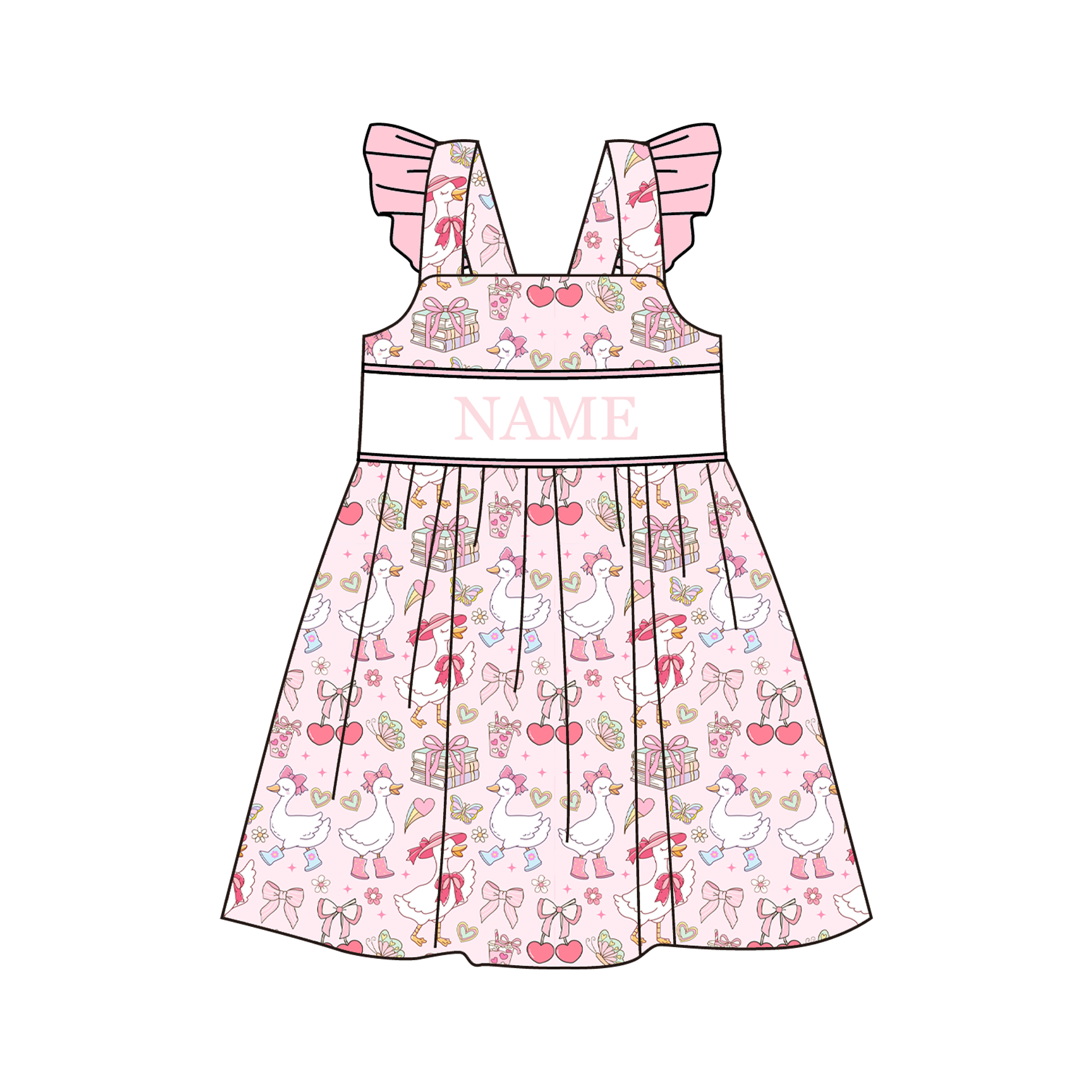 （Pre Order）Sisters Spring&Summer Goose Embroidery Smocked Dress&Romper-Customized name