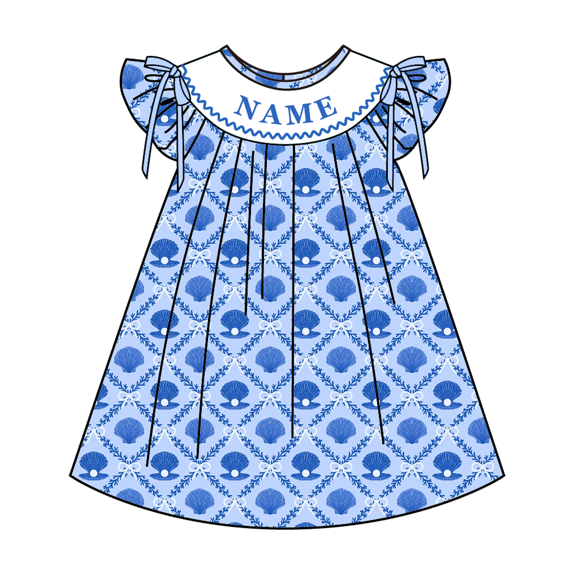 （Pre Order）Sisters Spring&Summer Seashell Embroidery Smocked Dress,Set&Romper-Customized name