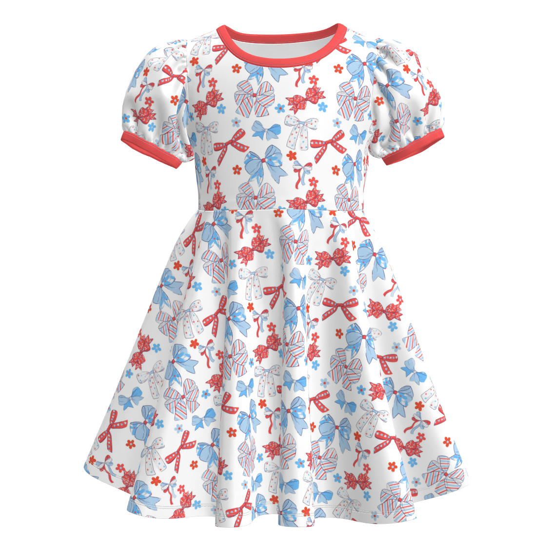 （Pre Order）Girls Patriotic Print Puff Sleeves Dress