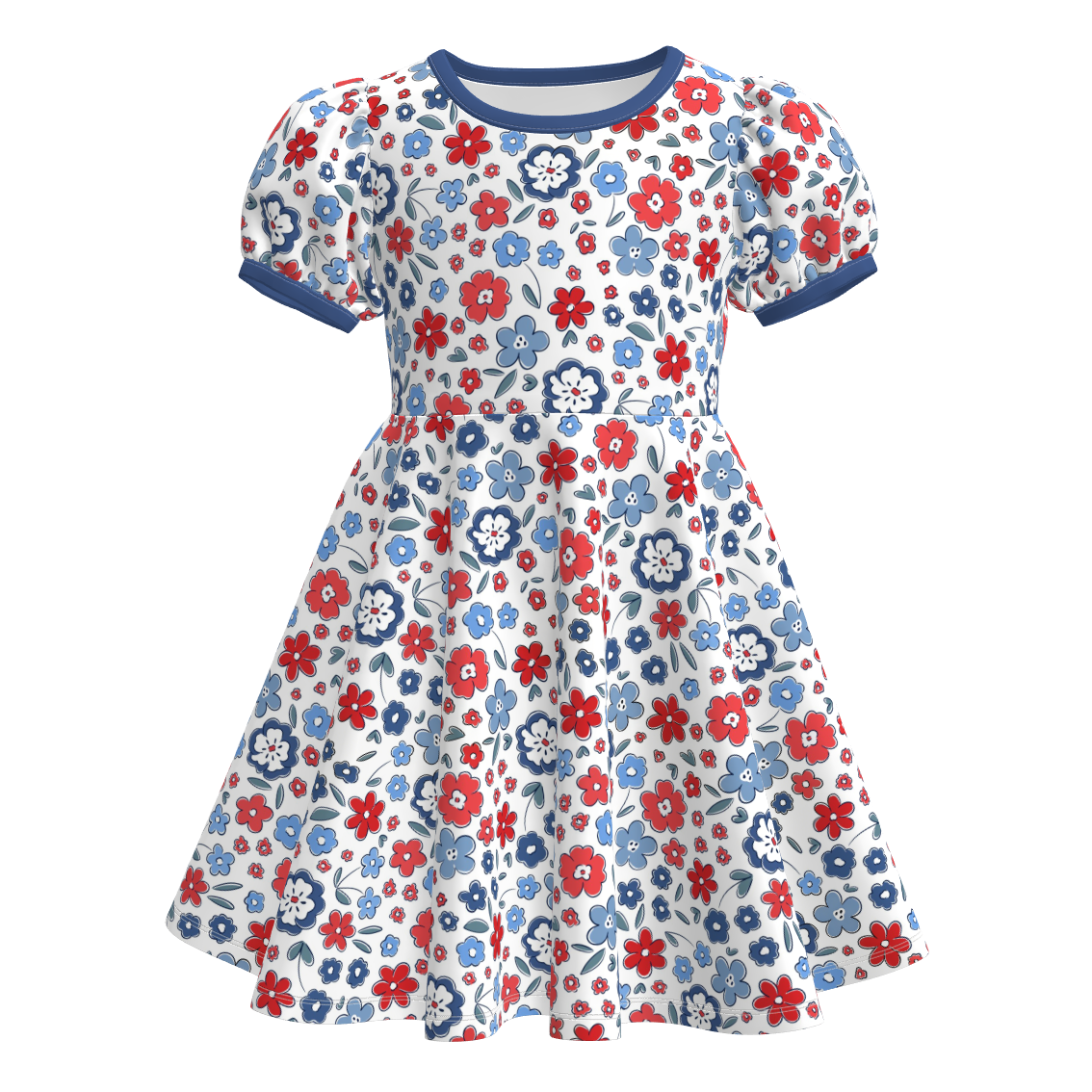 （Pre Order）Girls Patriotic Print Puff Sleeves Dress