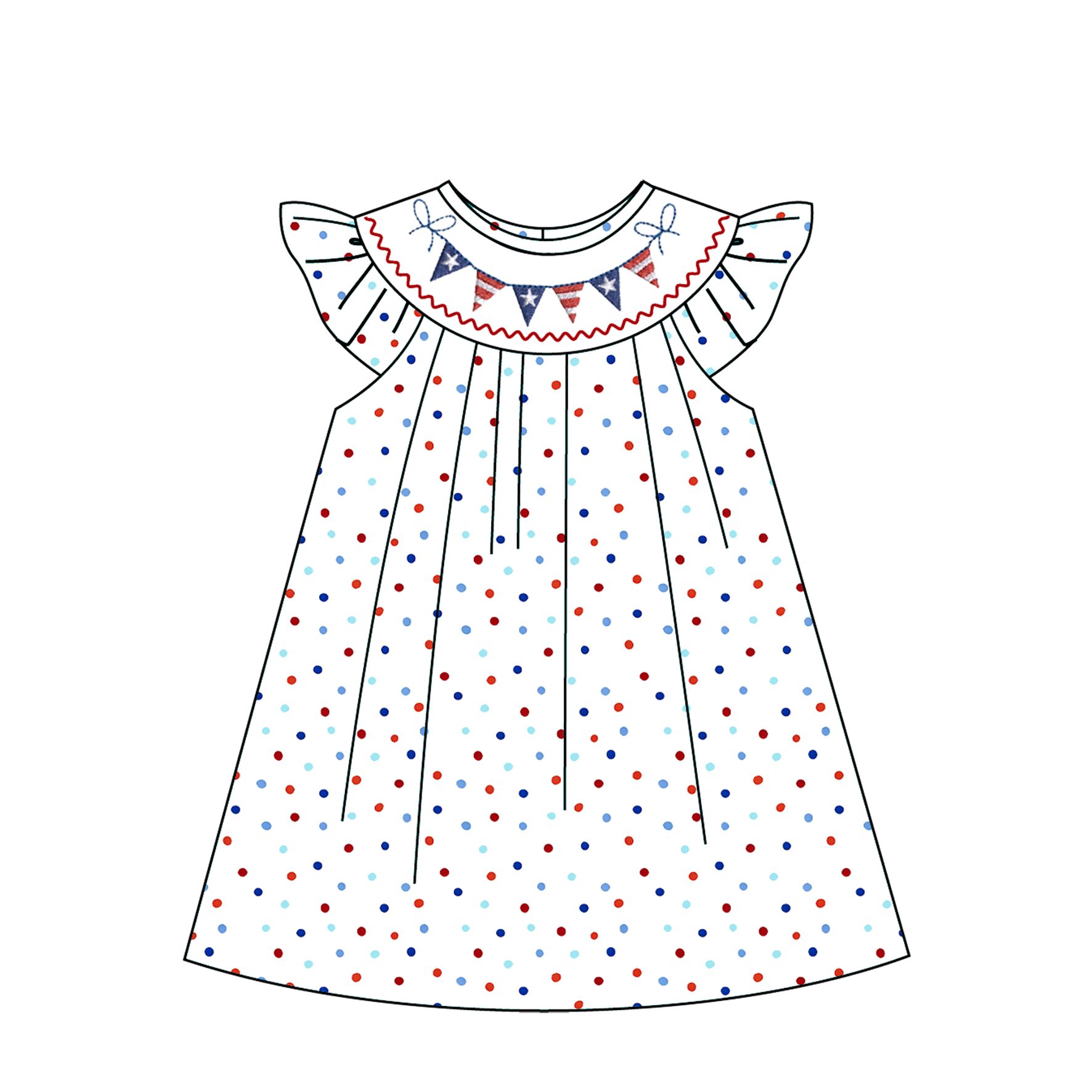 （Pre Order）Siblings Patriotic Embroidery Smocked Dress,Set&Romper-Customized name