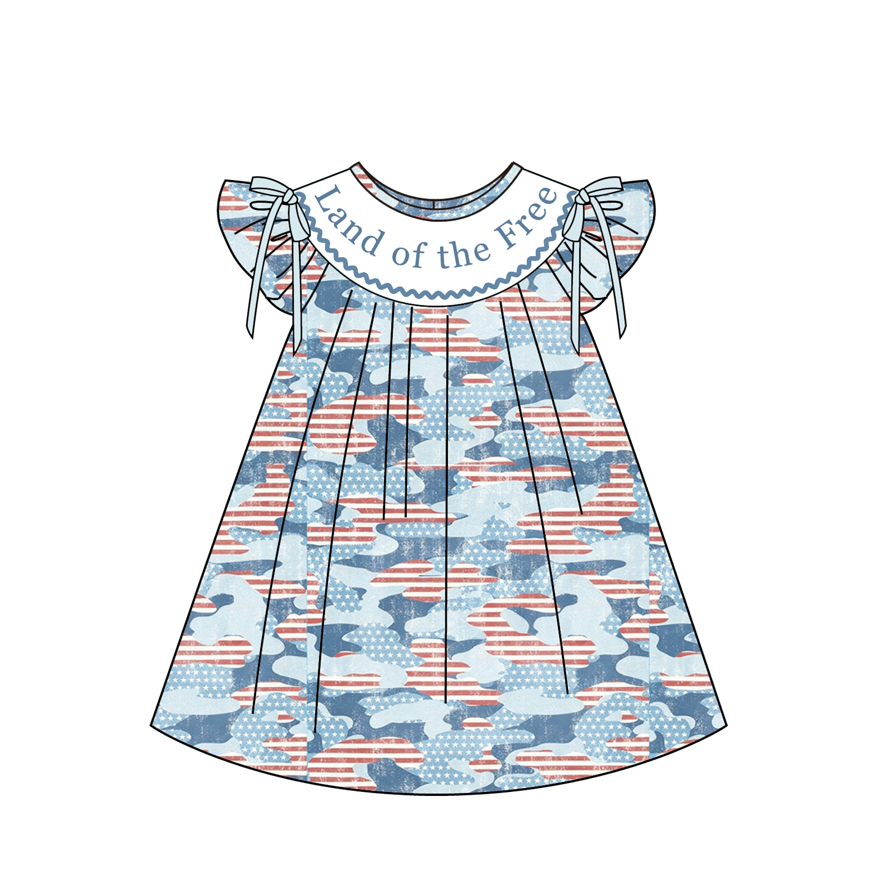 （Pre Order）Siblings Patriotic Land of the Free Embroidery Smocked Dress,Set&Romper-Customized name
