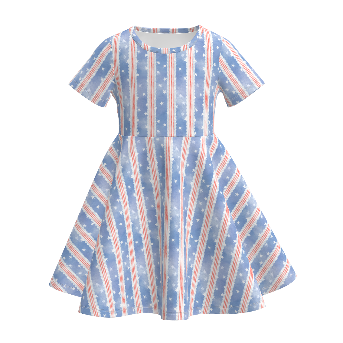 （Pre Order）Girls Patriotic Cartoon Print Dress