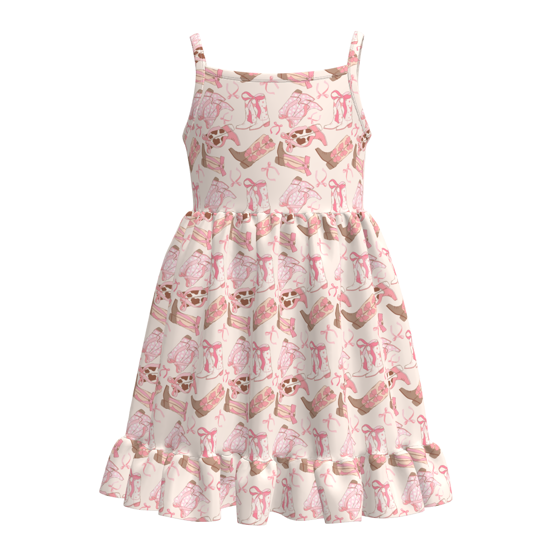 （Pre Order）Girls Spring&Summer Western Boots Print Dress,Set&Jumpsuit