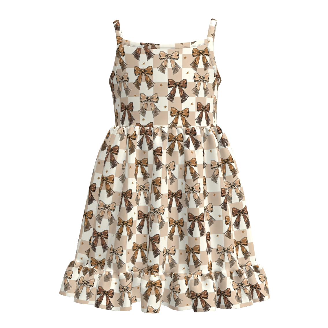 （Pre Order）Girls Spring&Summer Western Bow Print Dress,Set&Jumpsuit