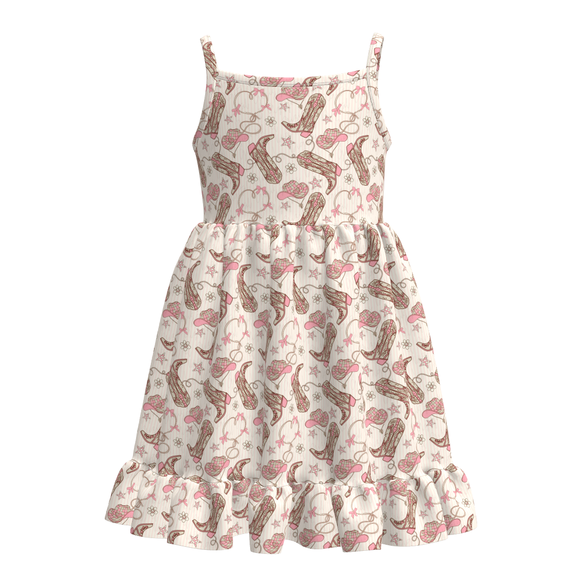 （Pre Order）Girls Spring&Summer Western Boots Print Dress,Set&Jumpsuit