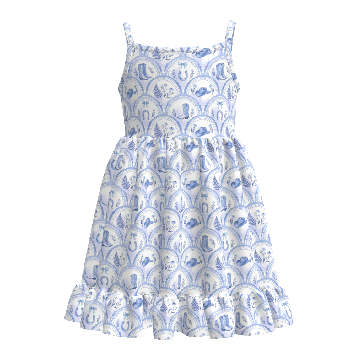（Pre Order）Girls Spring&Summer Western Boots Print Dress,Set&Jumpsuit