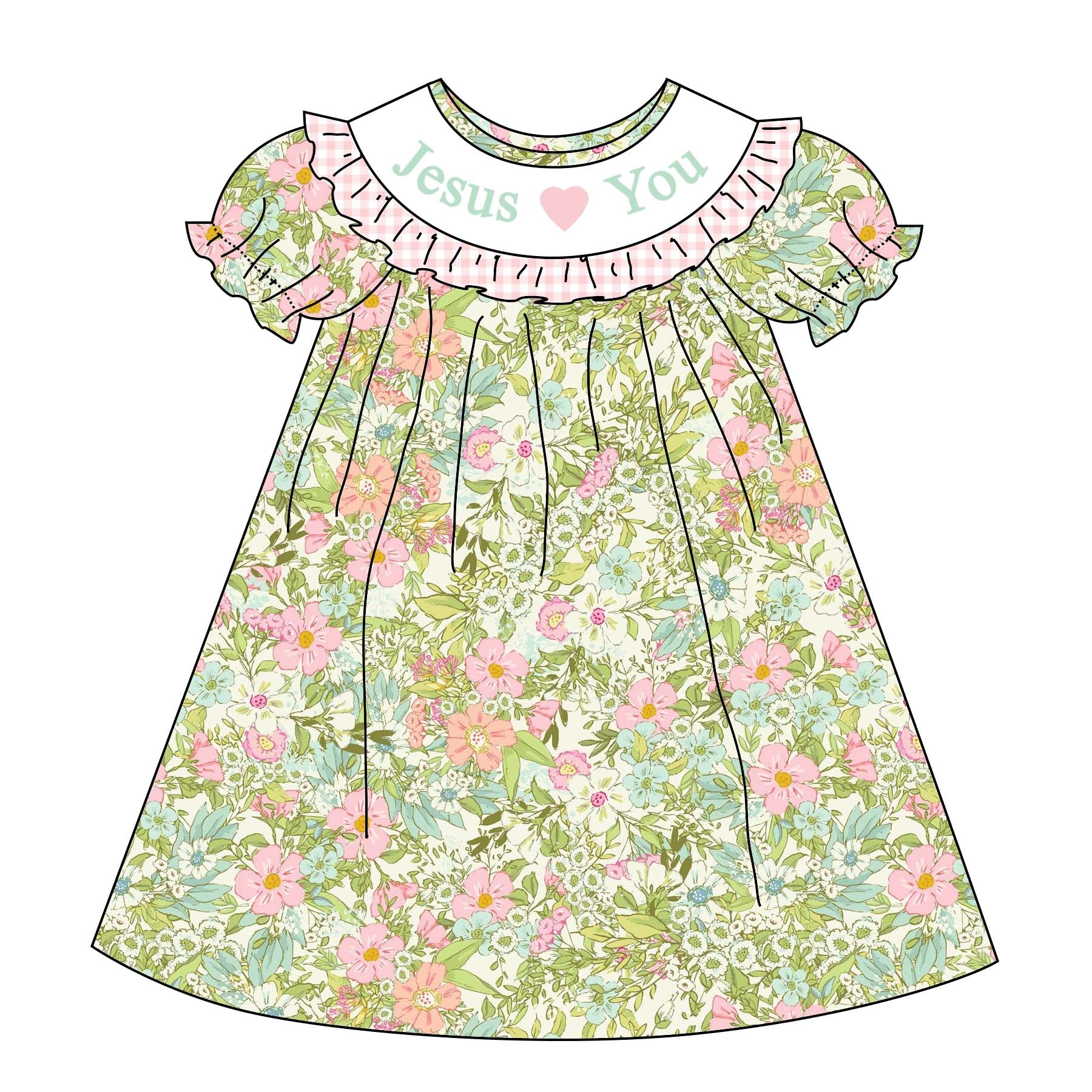 （Pre Order）Sisters Summer Jesus♥You Embroidery Smocked Dress&Romper-Customized Name