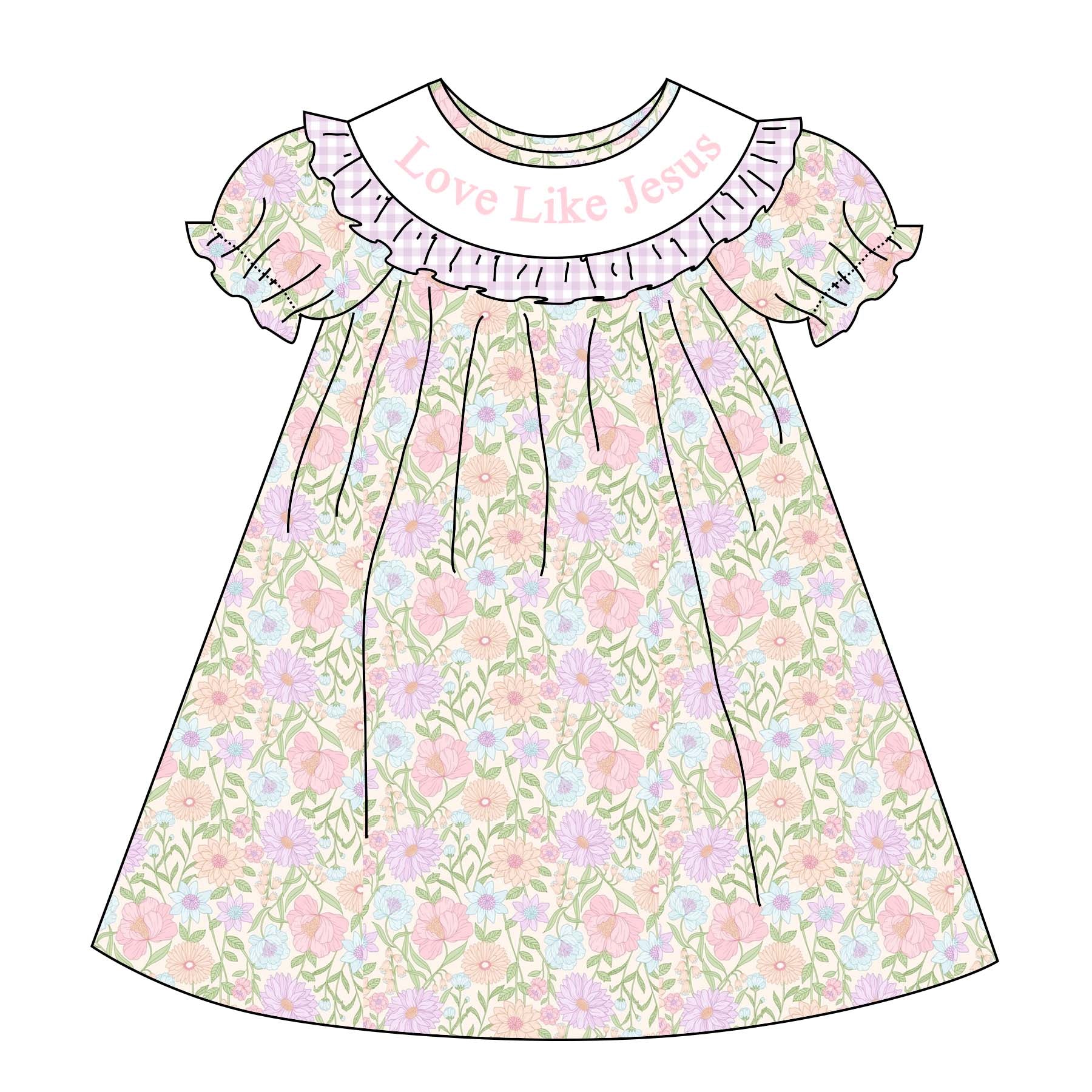 （Pre Order）Sisters Summer Love Like Jesus Embroidery Smocked Dress&Romper-Customized Name