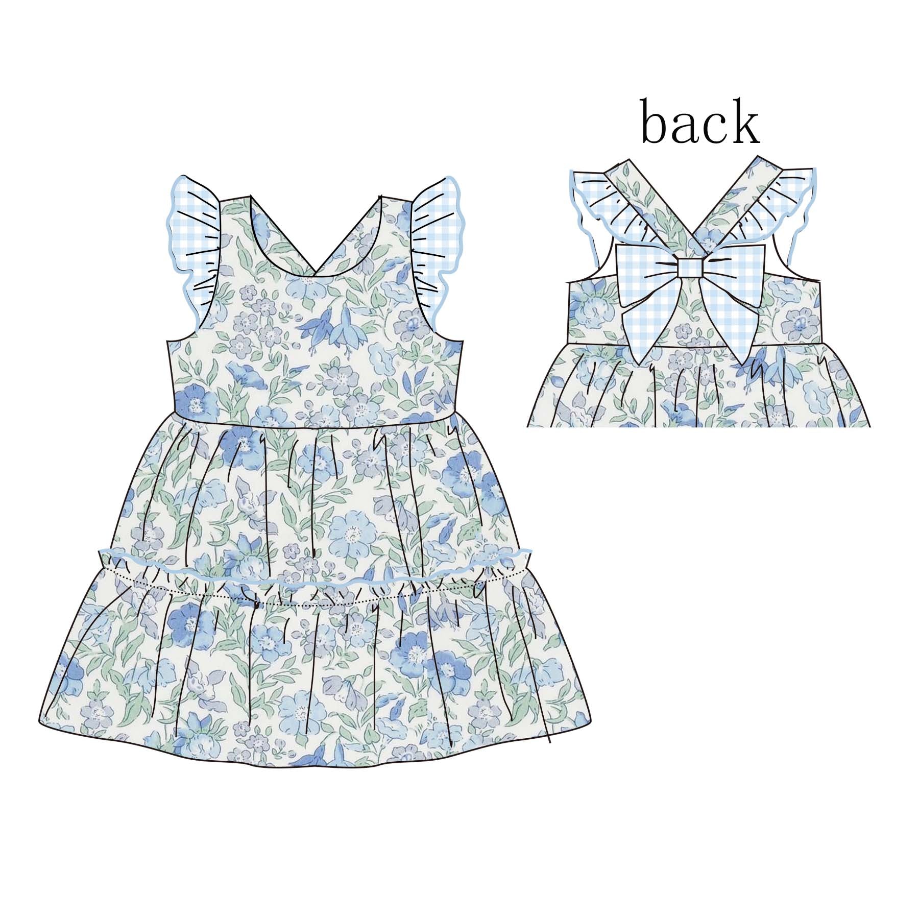 （Pre Order）Girls Spring&Summer Floral Print Flying Sleeves Dress