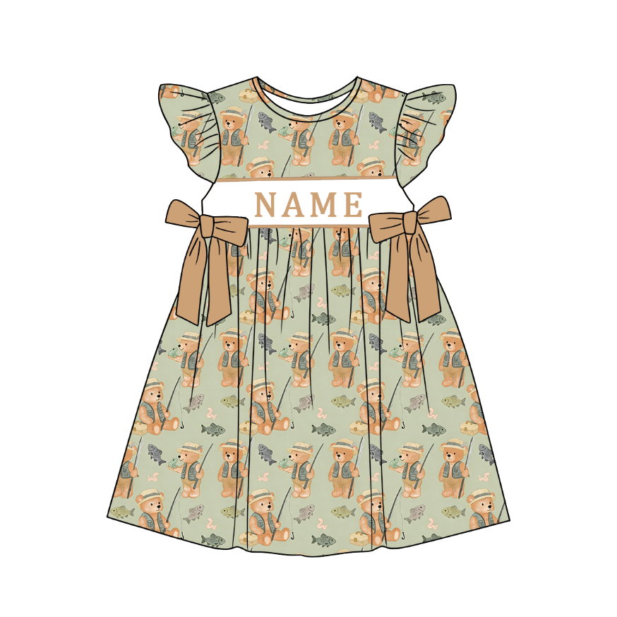（Pre Order）Siblings Spring&Summer Bear Embroidery Smocked Dress,Set&Romper-Customized name