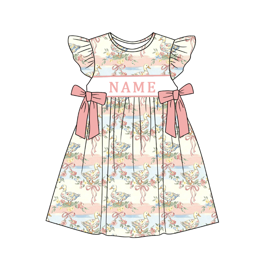 （Pre Order）Sisters Spring&Summer Goose Embroidery Smocked Dress,Set&Romper-Customized name
