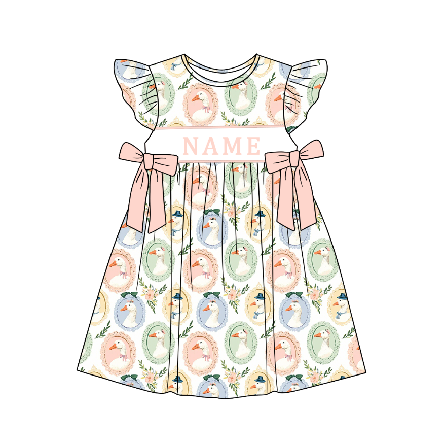 （Pre Order）Sisters Spring&Summer Goose Embroidery Smocked Dress,Set&Romper-Customized name