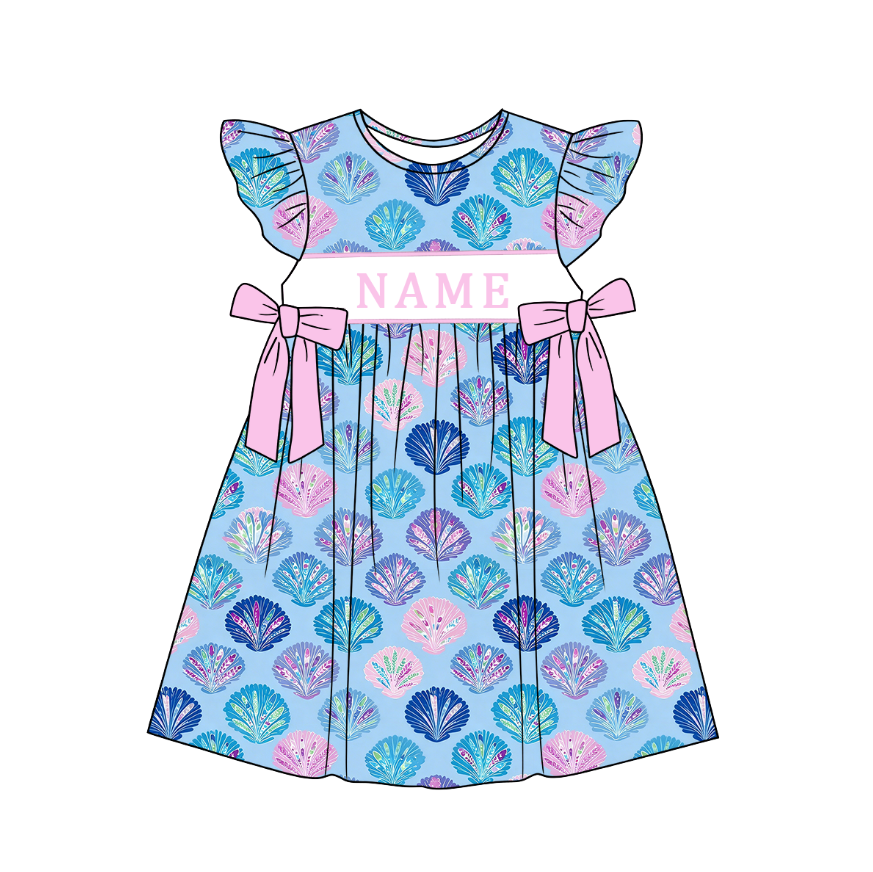 （Pre Order）Sisters Spring&Summer Seashell Embroidery Smocked Dress,Set&Romper-Customized name