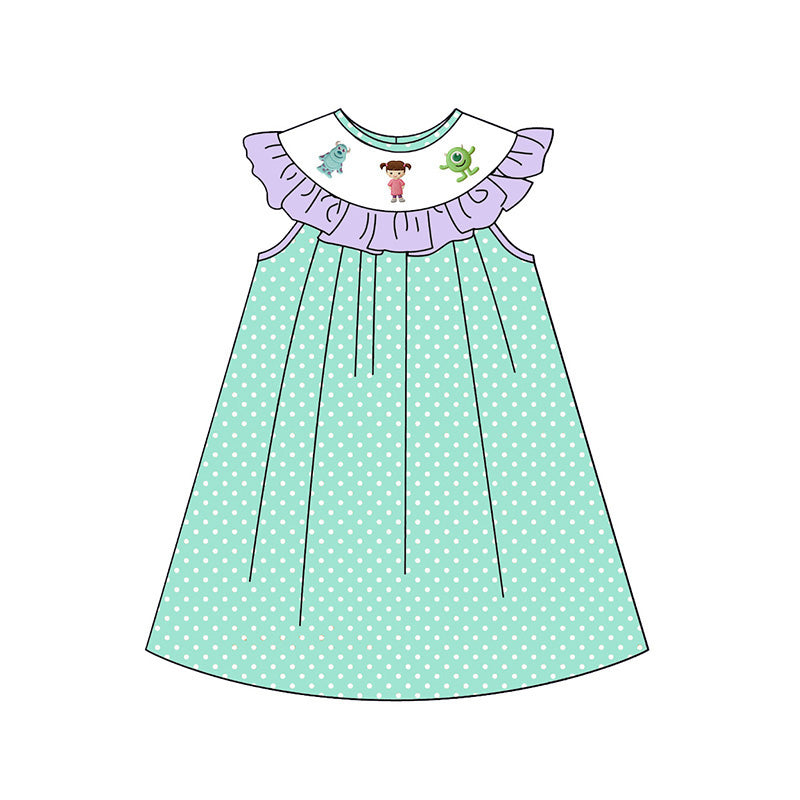 （Pre Order）Siblings Spring&Summer Cartoon Monster Embroidery Smocked Dress,Set&Romper