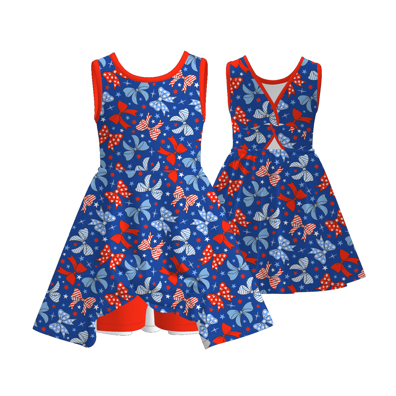 （Pre Order+Prepack Zone）Girls Patriotic Print Skort Dress（Mix Size）