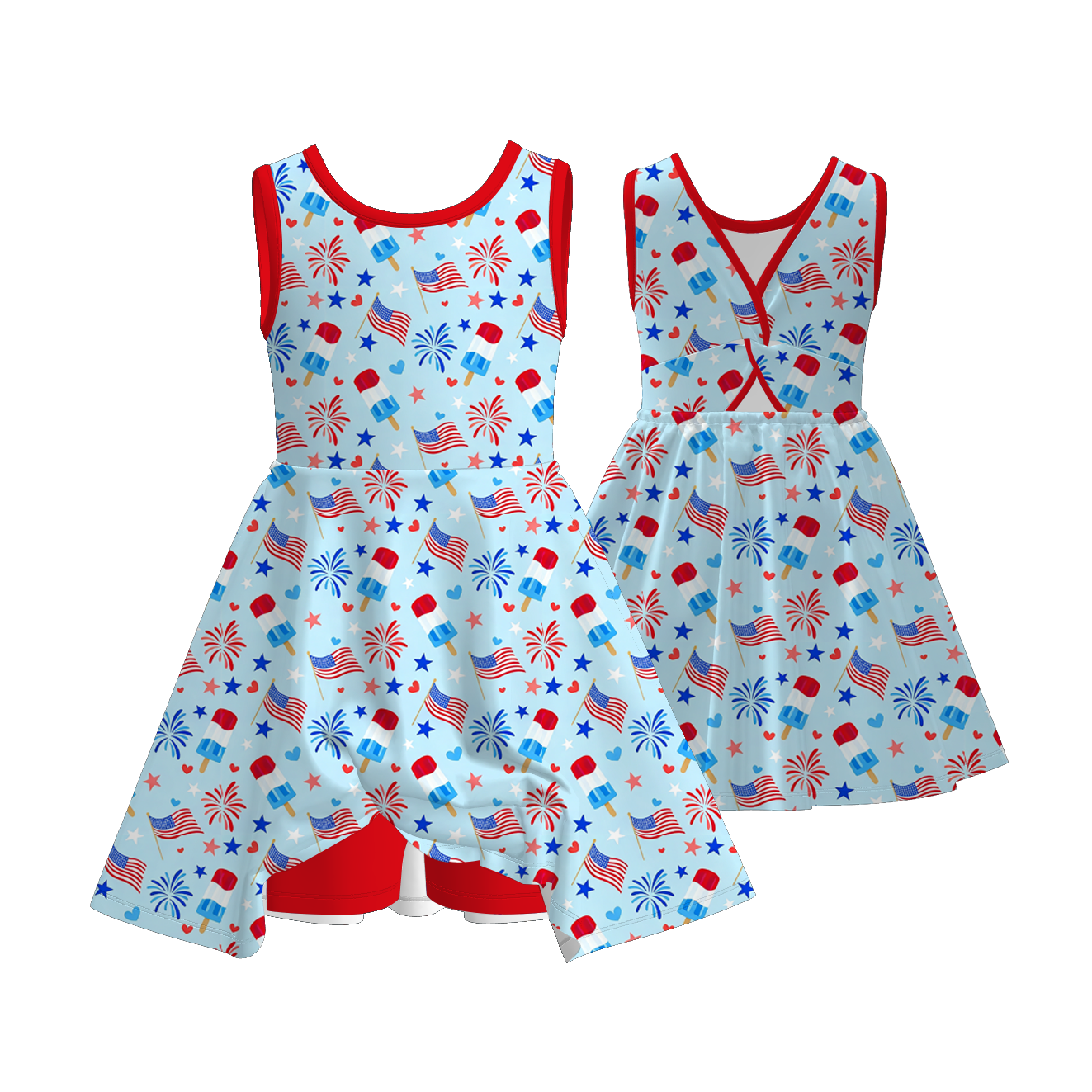 （Pre Order+Prepack Zone）Girls Patriotic Print Skort Dress（Mix Size）