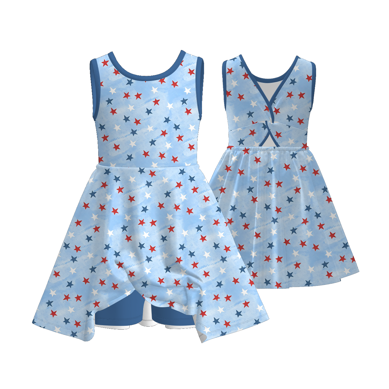 （Pre Order+Prepack Zone）Girls Patriotic Print Skort Dress（Mix Size）