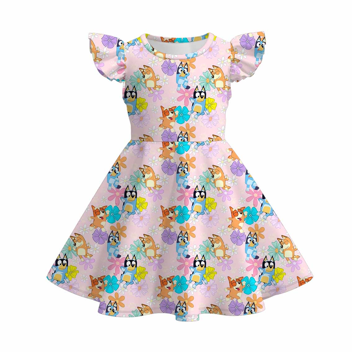 （Pre Order+Prepack Zone）Girls Spring&Summer Blue Dog Print Dress,Set&Pajamas