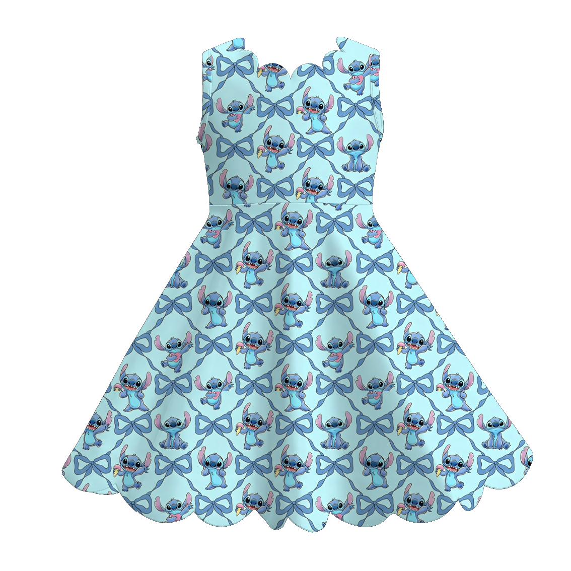 （Pre Order+Prepack Zone）Girls Cartoon Print Scallop Dress&Skort Set（Mix Size）