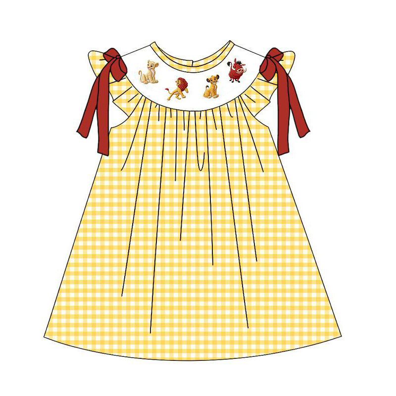 （Pre Order）Siblings Spring&Summer Cartoon Lion Embroidery Smocked Dress,Set&Romper