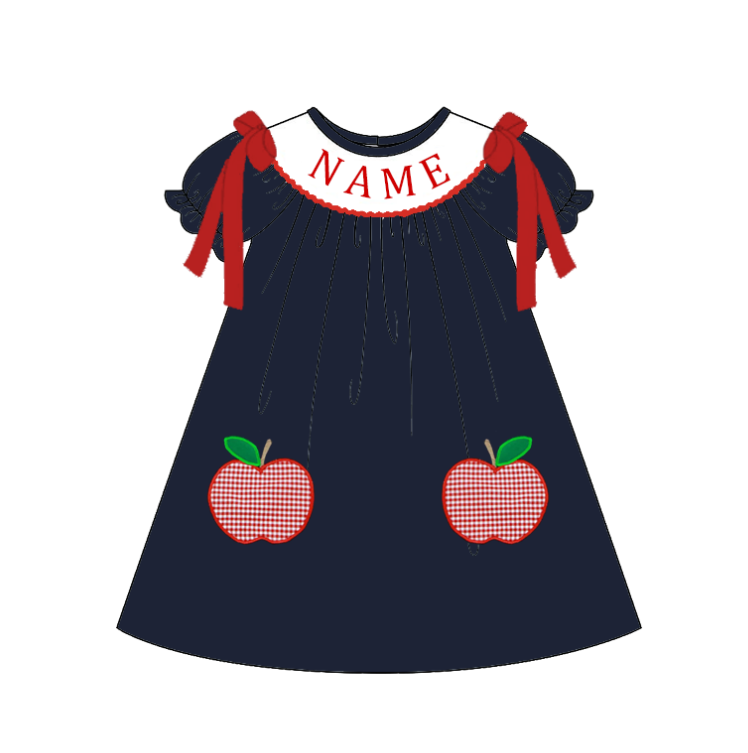 （Pre Order）Sisters Summer Back To School Embroidery Smocked Dress&Set-Customized name