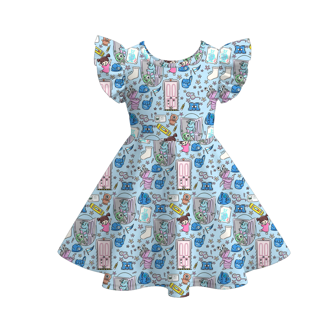 （Pre Order+Prepack Zone）Girls Cartoon Print Flying Sleeves Dress（Mix Size）