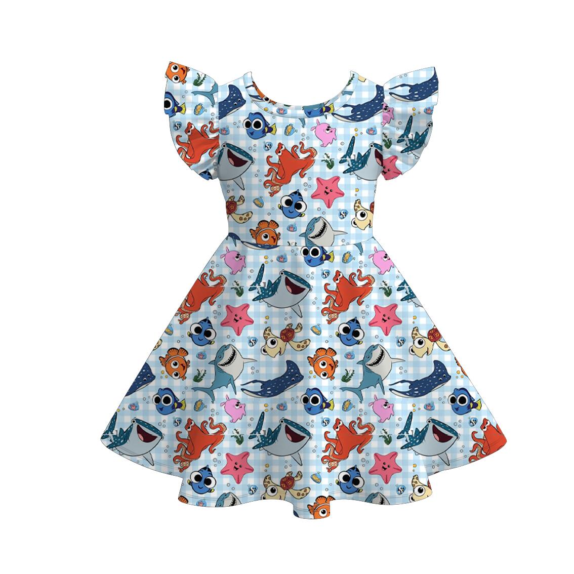 （Pre Order+Prepack Zone）Girls Cartoon Print Flying Sleeves Dress（Mix Size）