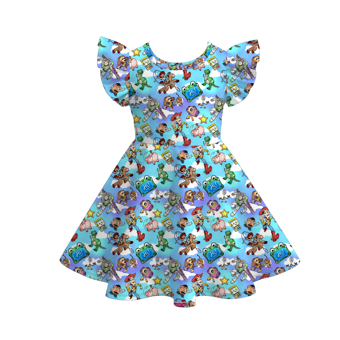 （Pre Order+Prepack Zone）Girls Cartoon Print Flying Sleeves Dress（Mix Size）