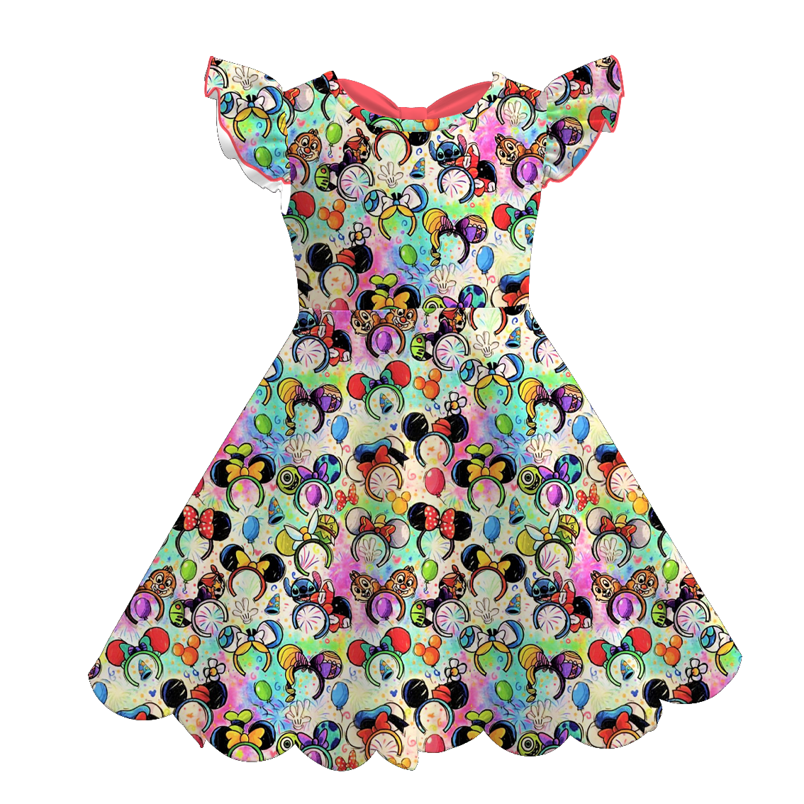 （Pre Order+Prepack Zone）Girls Summer Cartoon Print Scallop Dress