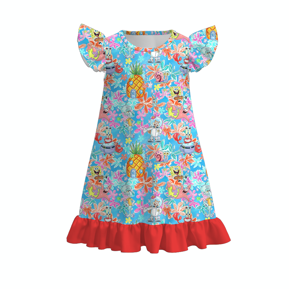 （Pre Order+Prepack Zone）Girls Summer Cartoon Print Dress&Set