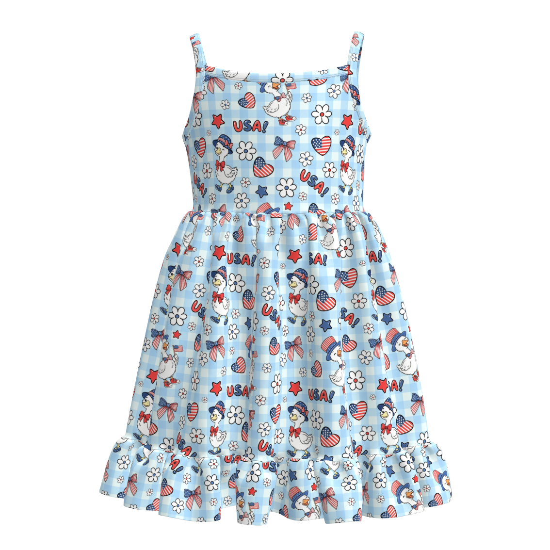 （Pre Order+Prepack Zone）Girls Summer Patriotic Cartoon Print Slip Dress