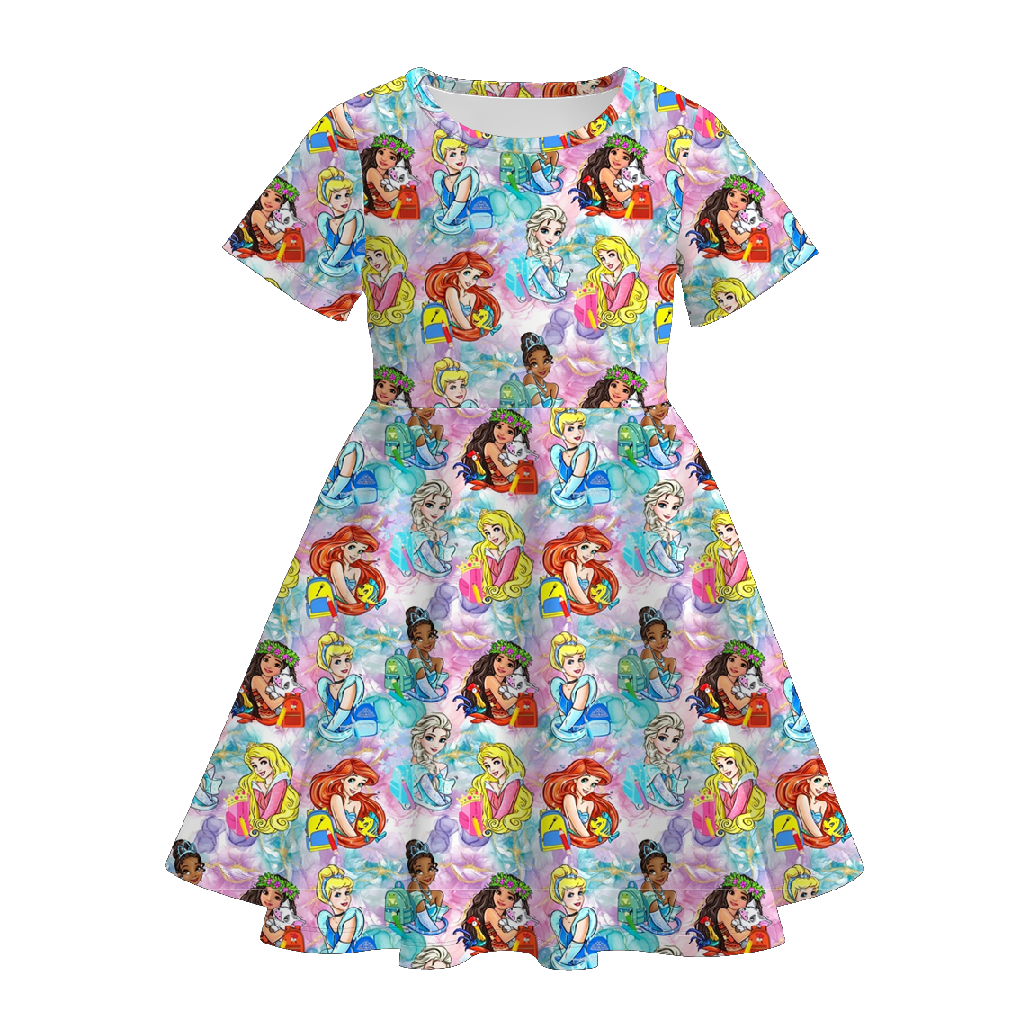 （Pre Order+Prepack Zone）Girls Summer Back To School Princess Print Dress&Set