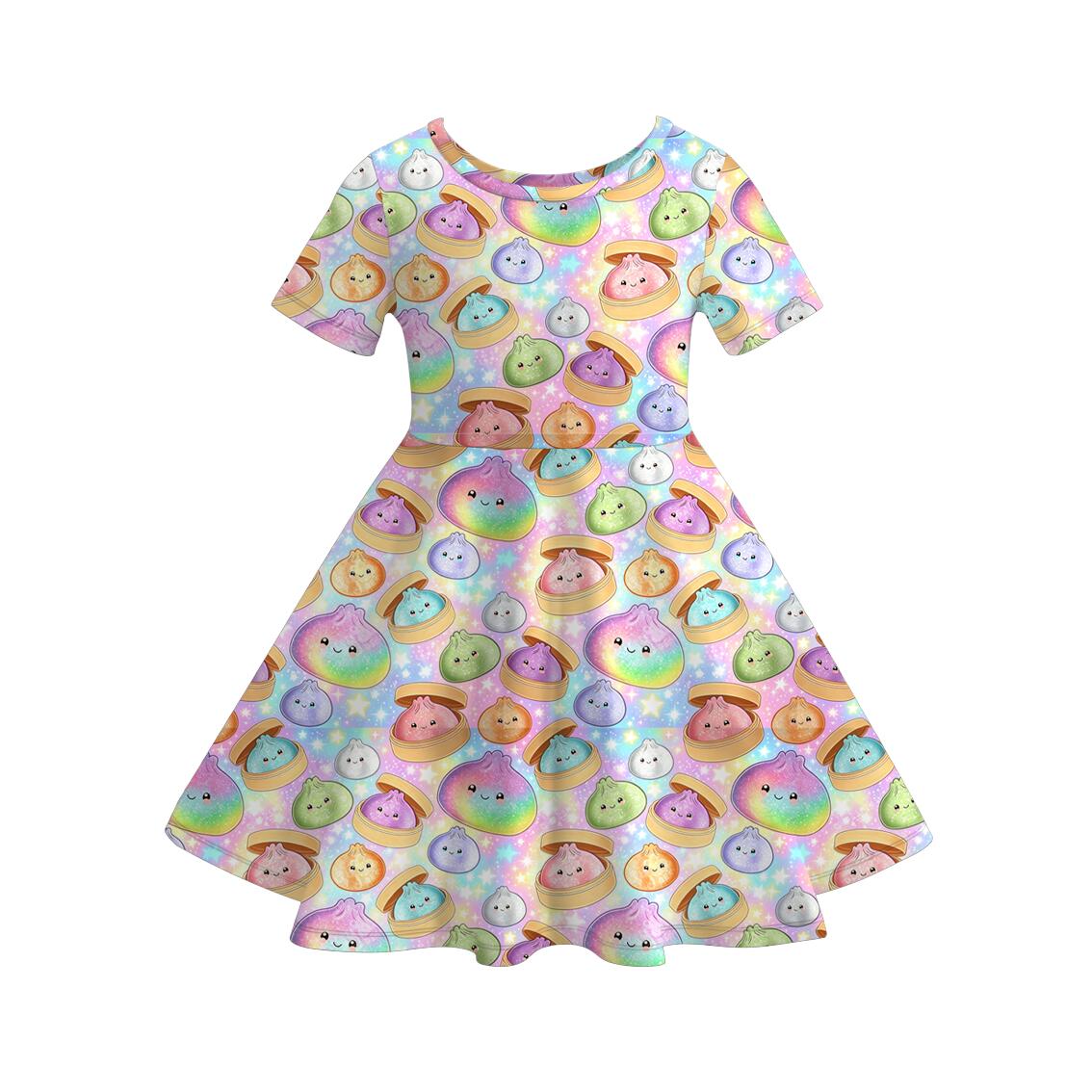 （Pre Order+Prepack Zone）Girls Summer Dumpling Print Dress&Skort Set