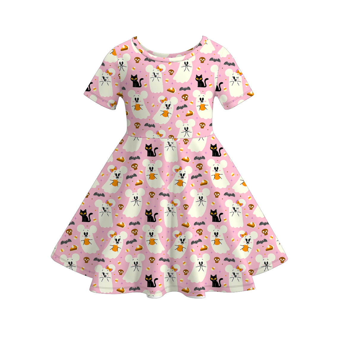 （Pre Order+Prepack Zone）Girls Halloween Pumpkin&Ghost Print Dress&Outfit Set（Mix Size）