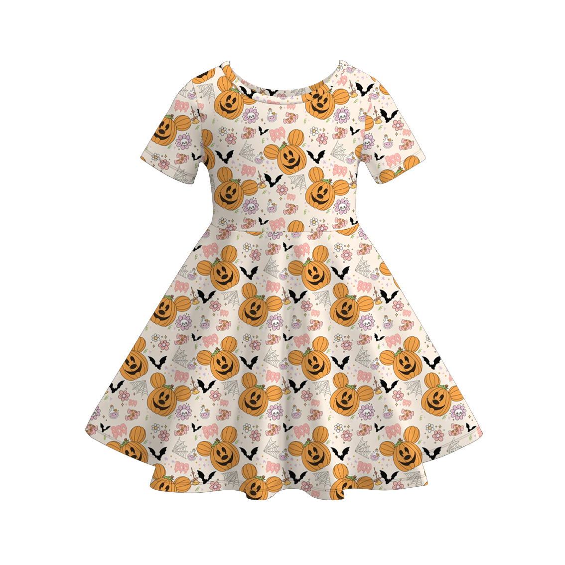 （Pre Order+Prepack Zone）Girls Halloween Pumpkin&Ghost Print Dress&Outfit Set（Mix Size）