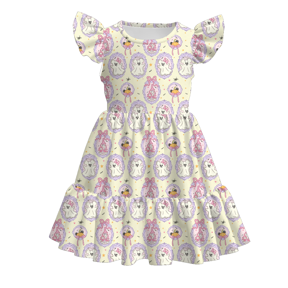 （Pre Order+Prepack Zone）Sisters Halloween Cartoon Print Dress&Romper