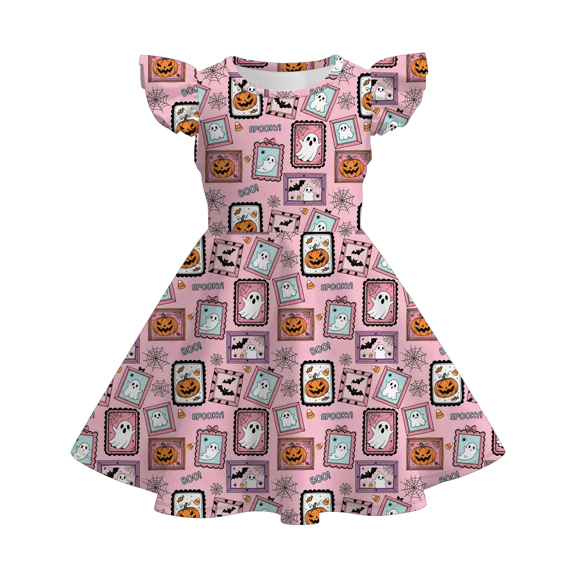 （Pre Order+Prepack Zone）Girls Halloween Pumpkin Print Dress（Mix Size）