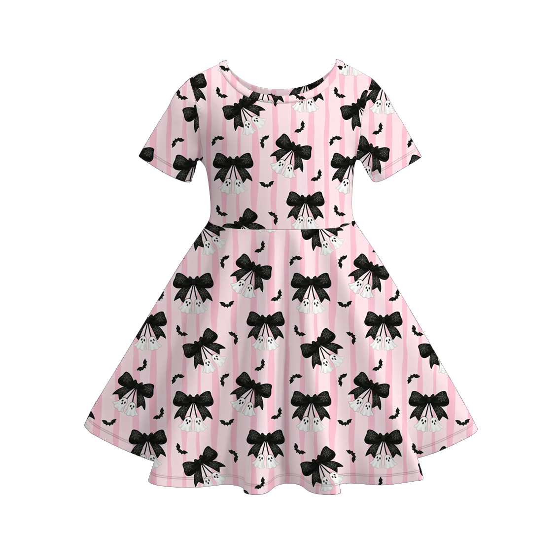 （Pre Order+Prepack Zone）Girls Halloween Ghost Print Dress（Mix Size）