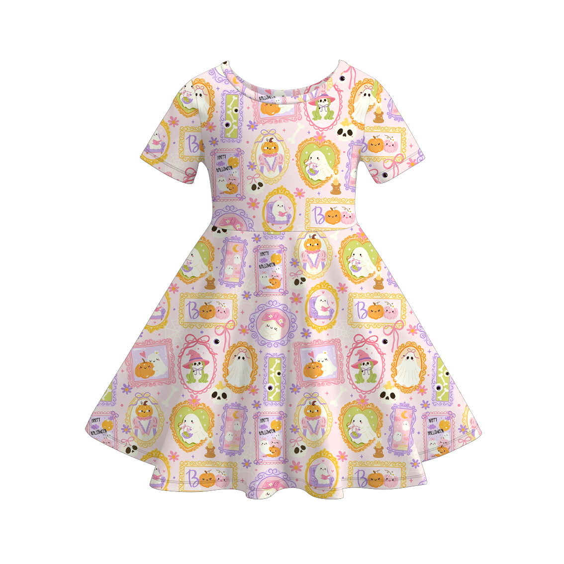 （Pre Order+Prepack Zone）Girls Halloween Ghost Print Dress（Mix Size）