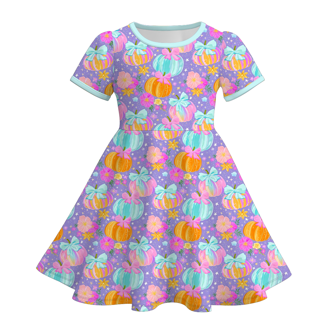 （Pre Order+Prepack Zone）Girls Halloween Pumpkin Print Dress（Mix Size）