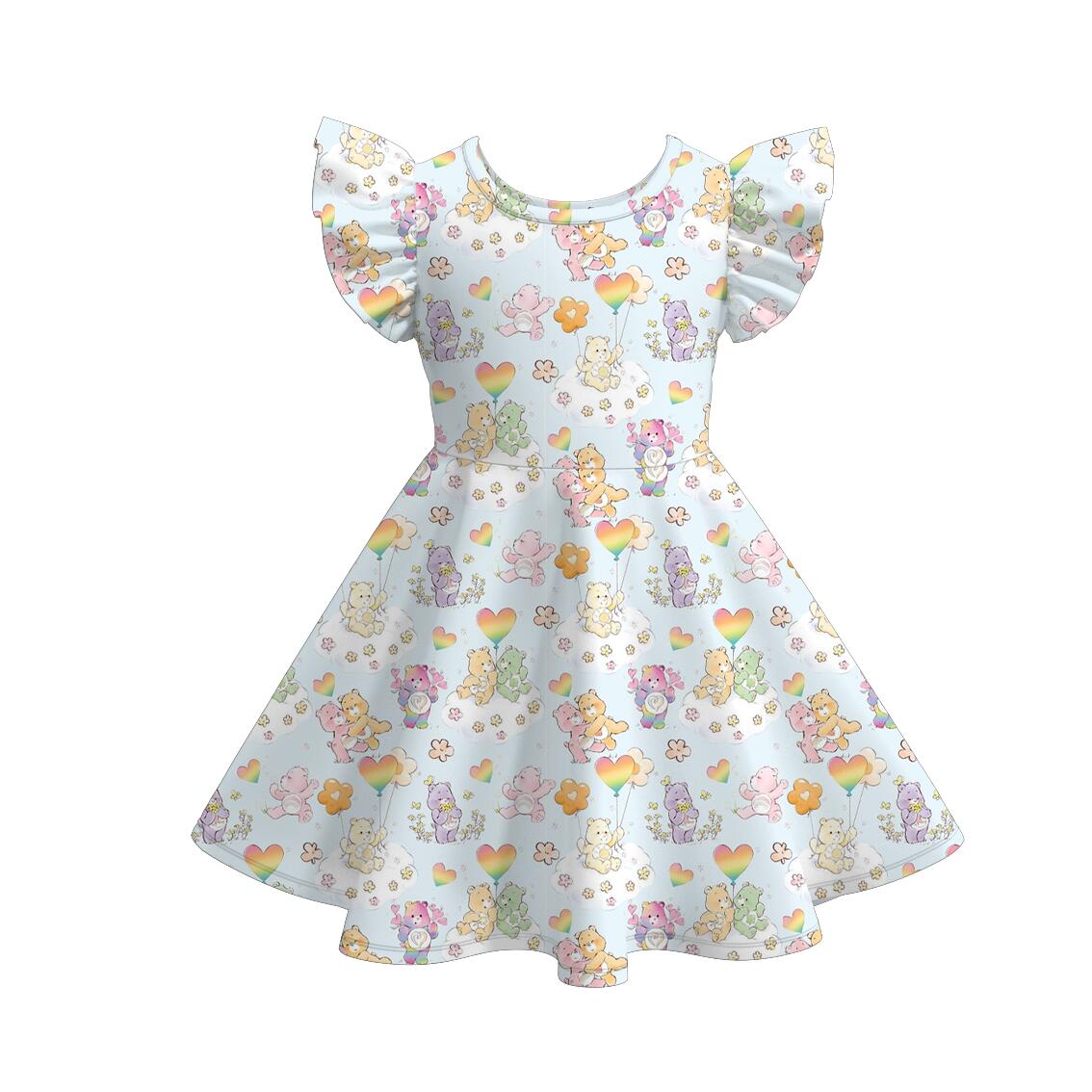 （Pre Order+Prepack Zone）Sisters Summer Cartoon Bear Print Dress&Romper
